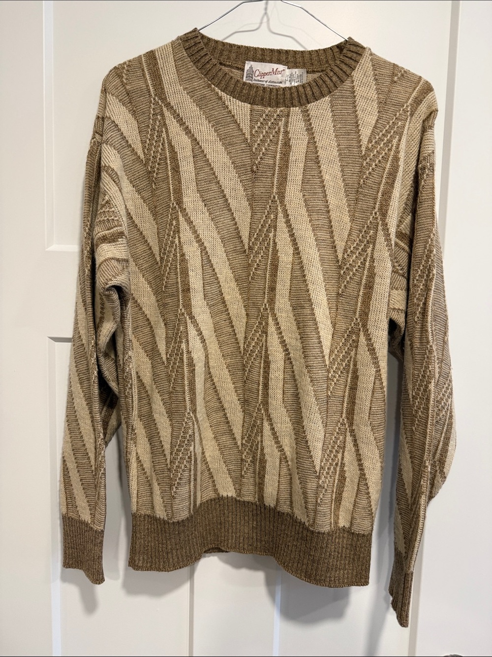 Vintage Men’s Clipper Mist Geometric Knit Sweater M Wool Blend USA